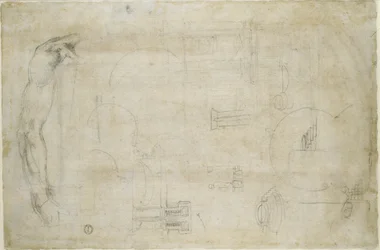 Estudios arquitectónicos y el brazo de un hombre, c.1538-50